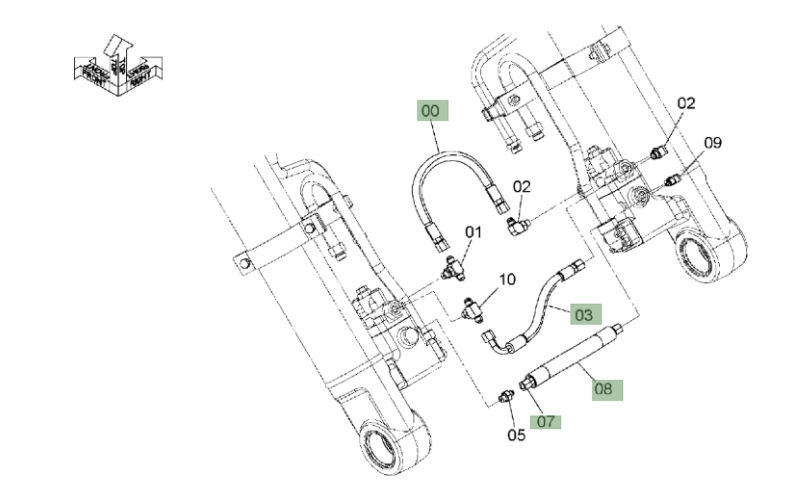 Hitachi ZX120-3 installation diagram showing hydraulic hose 4436267 at Pipe No. 0A