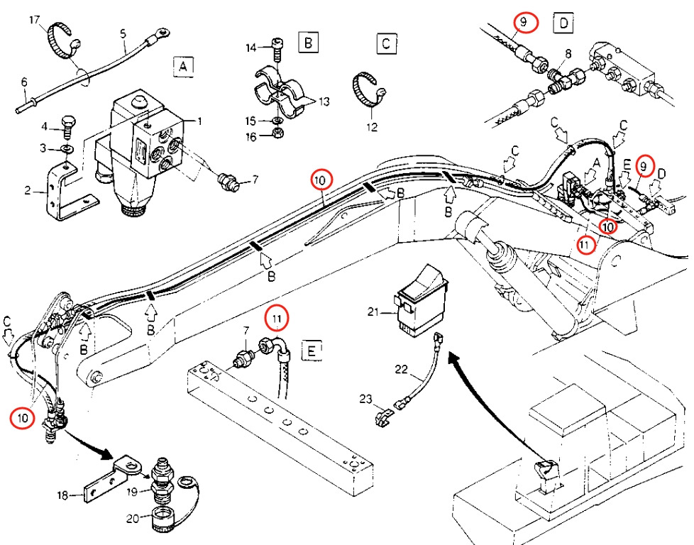 Caterpillar CAT®214B installation diagram showing hydraulic hose 8U-0325 at Pipe No. 9