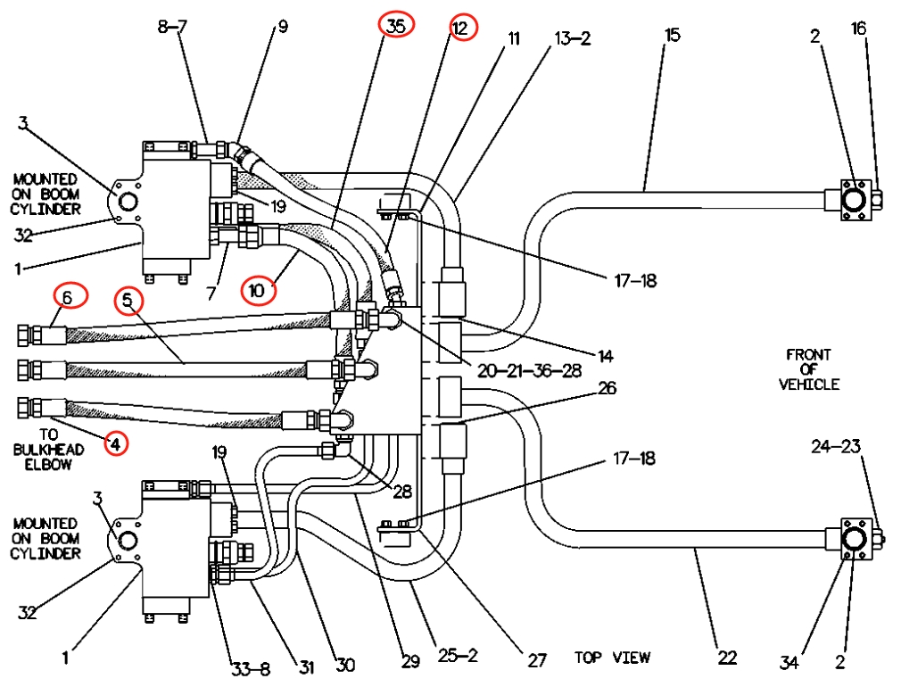 Caterpillar CAT®219 installation diagram showing hydraulic hose 7V-7377 at Pipe No. 35