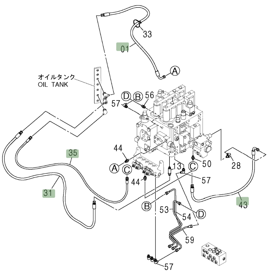 Hitachi ZX370 installation diagram showing hydraulic hose 4465684 at Pipe No. 1