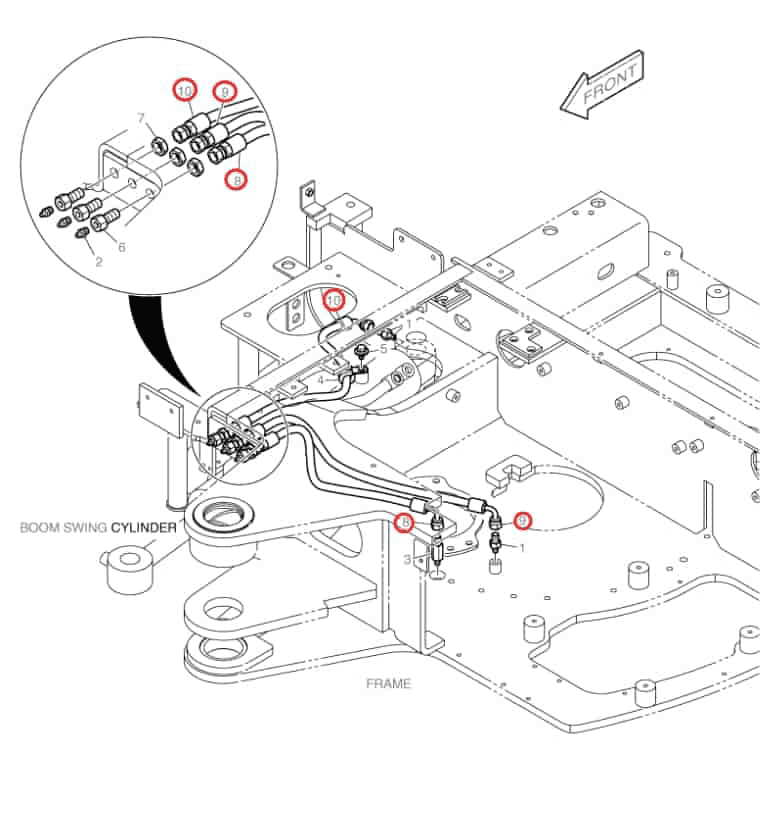 Doosan DX30Z installation diagram showing hydraulic hose DS2093115 at Pipe No. 9