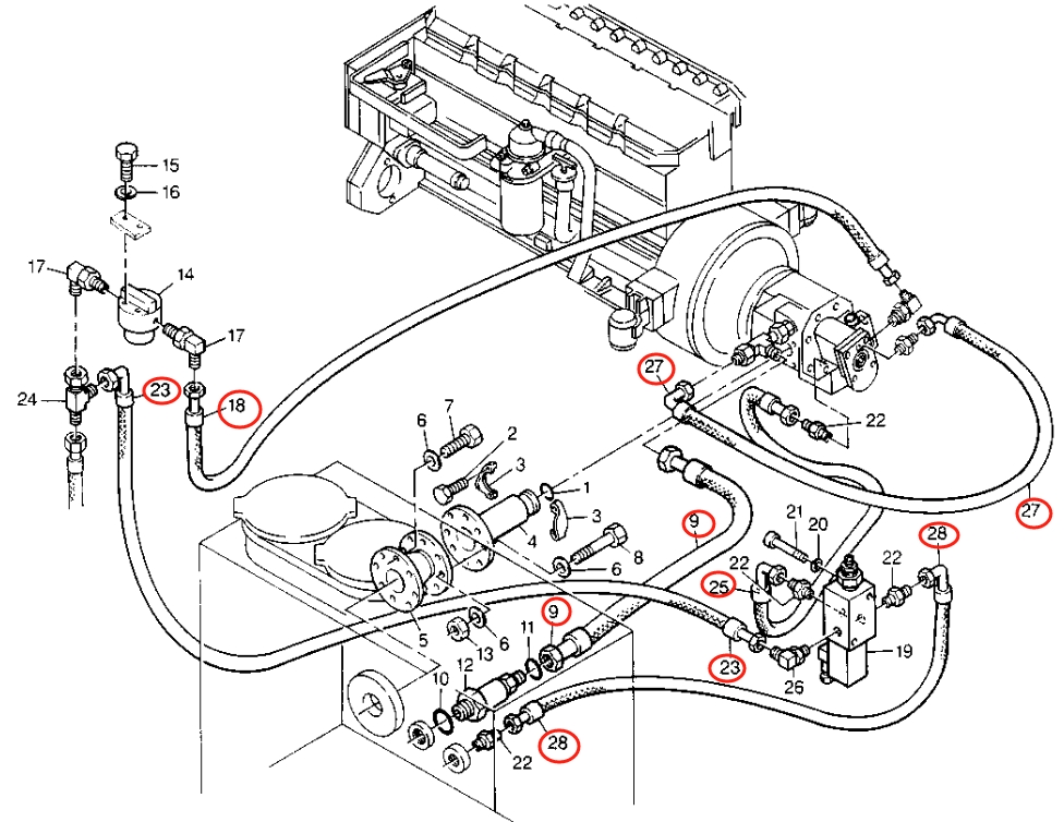 Caterpillar CAT®224B installation diagram showing hydraulic hose 8U-3052 at Pipe No. 9