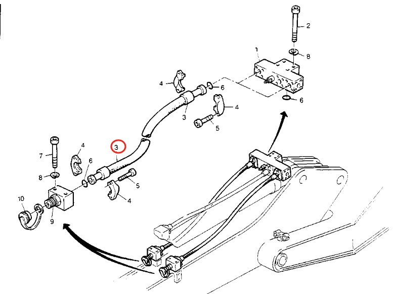 Caterpillar CAT®213B installation diagram showing hydraulic hose 8U-0663 at Pipe No. 3