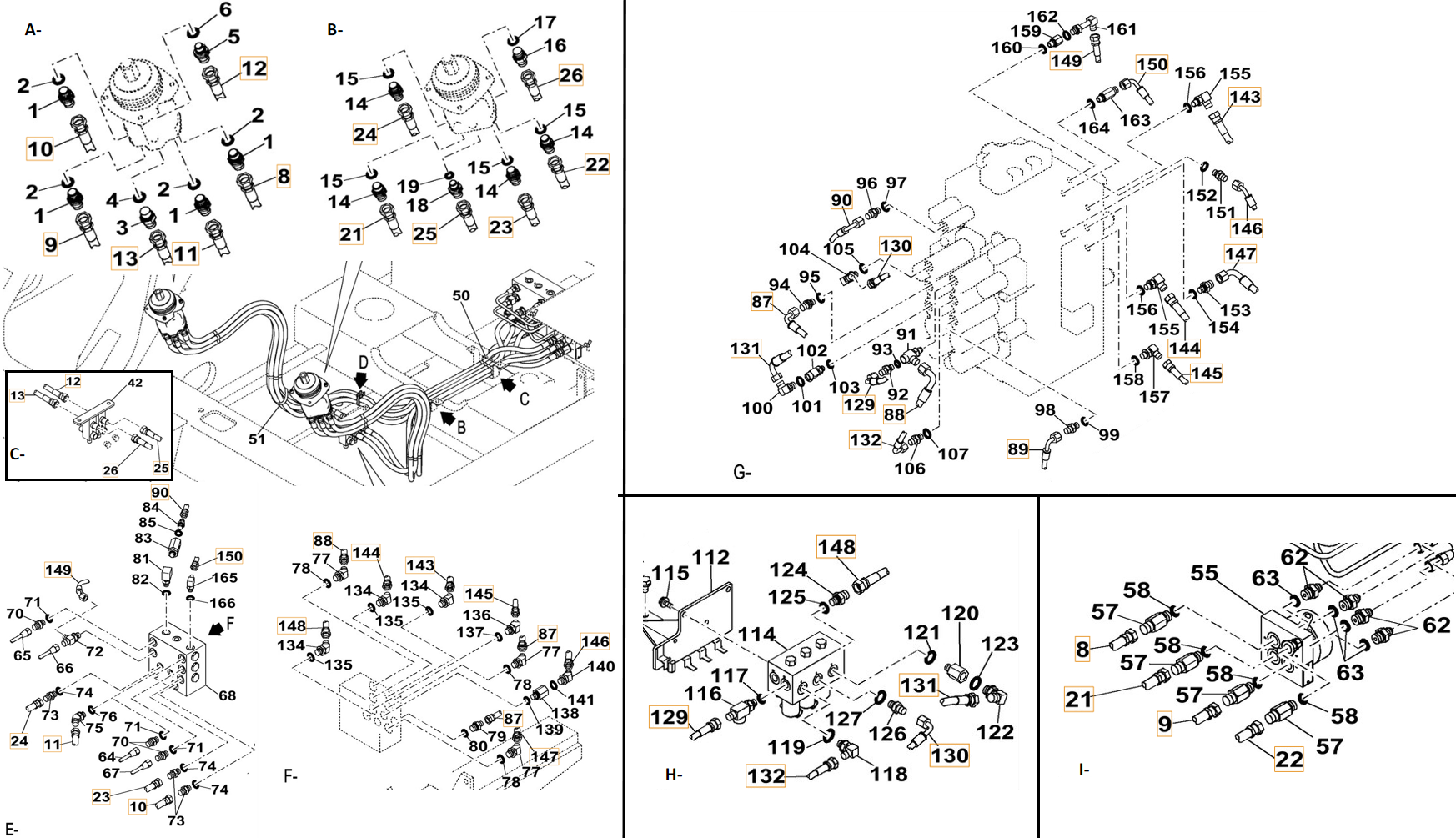 Case CX250C LC installation diagram showing hydraulic hose KRJ4381 at Pipe No. B21-I21