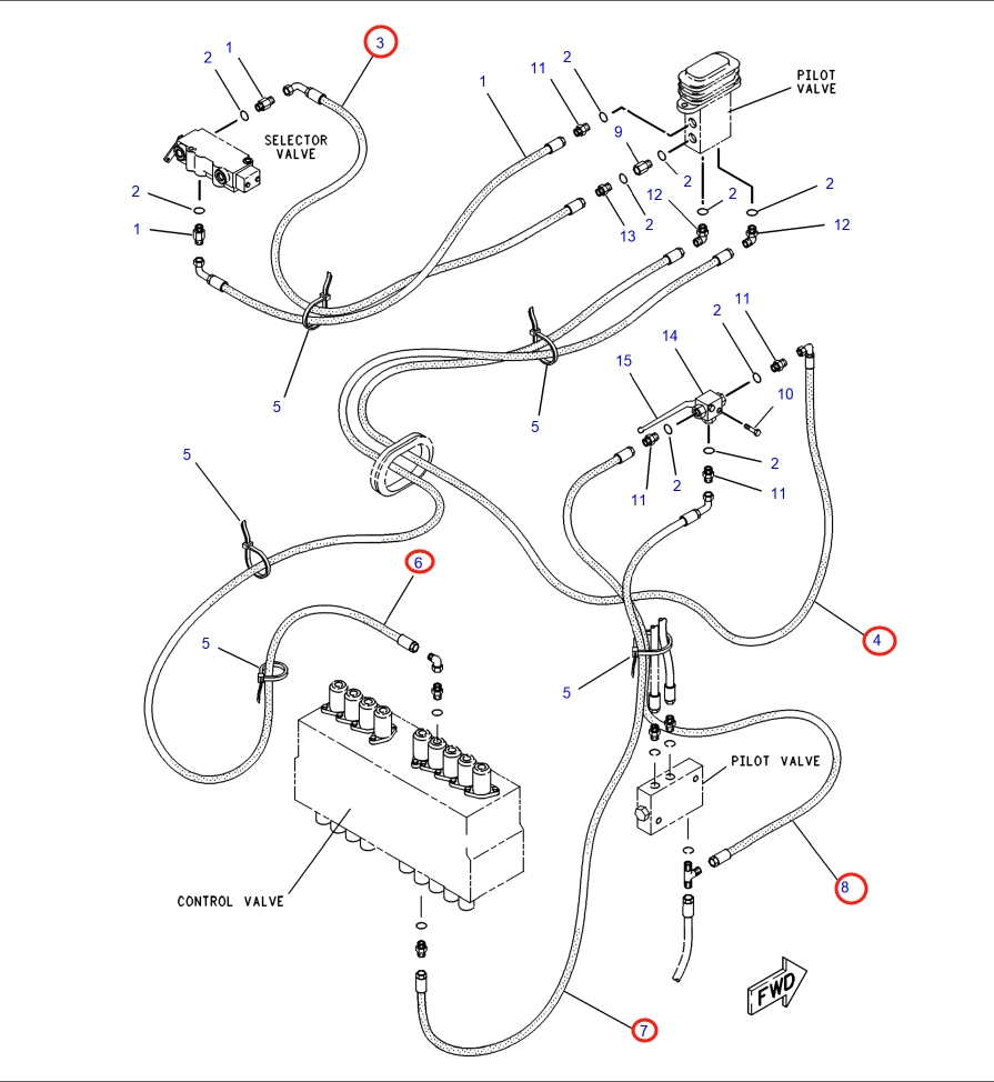 Caterpillar CAT®317-A installation diagram showing hydraulic hose 4I-3778 at Pipe No. 8