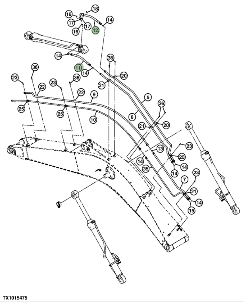 Hitachi ZX290F-3 installation diagram showing hydraulic hose 4622750 at Pipe No. 11