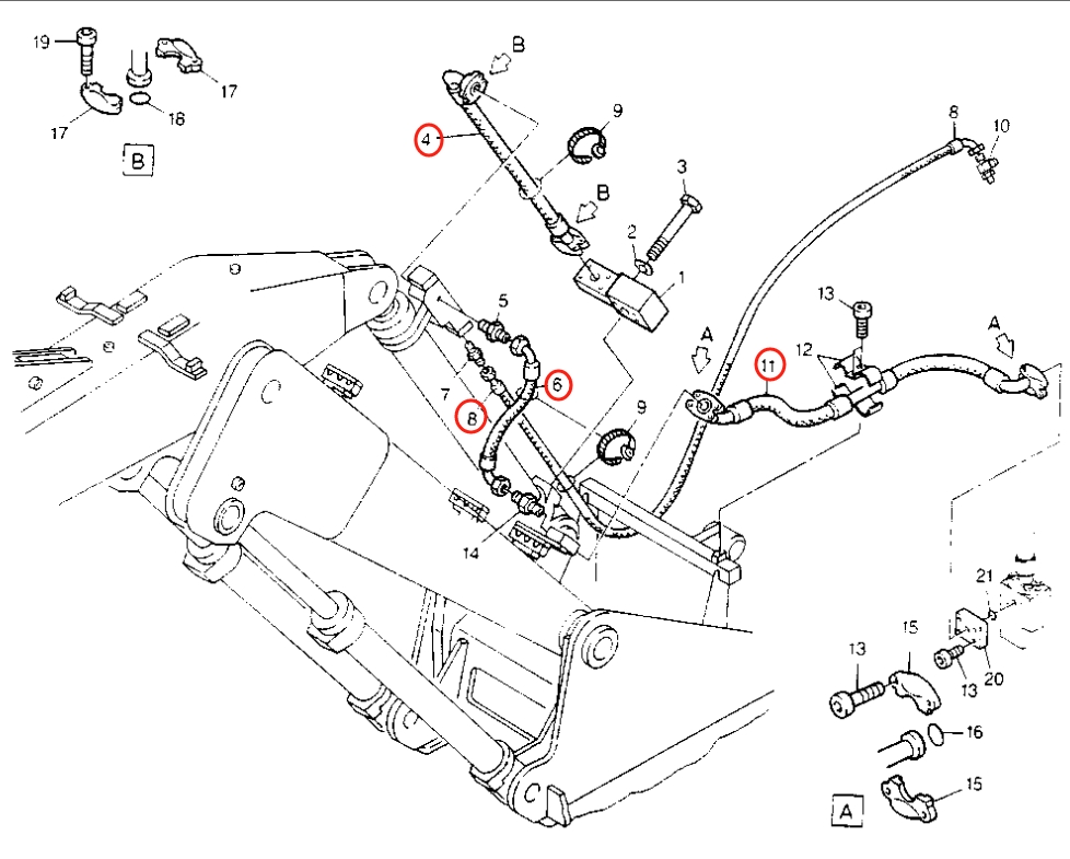 Caterpillar CAT®206B installation diagram showing hydraulic hose 8U-6190 at Pipe No. 11
