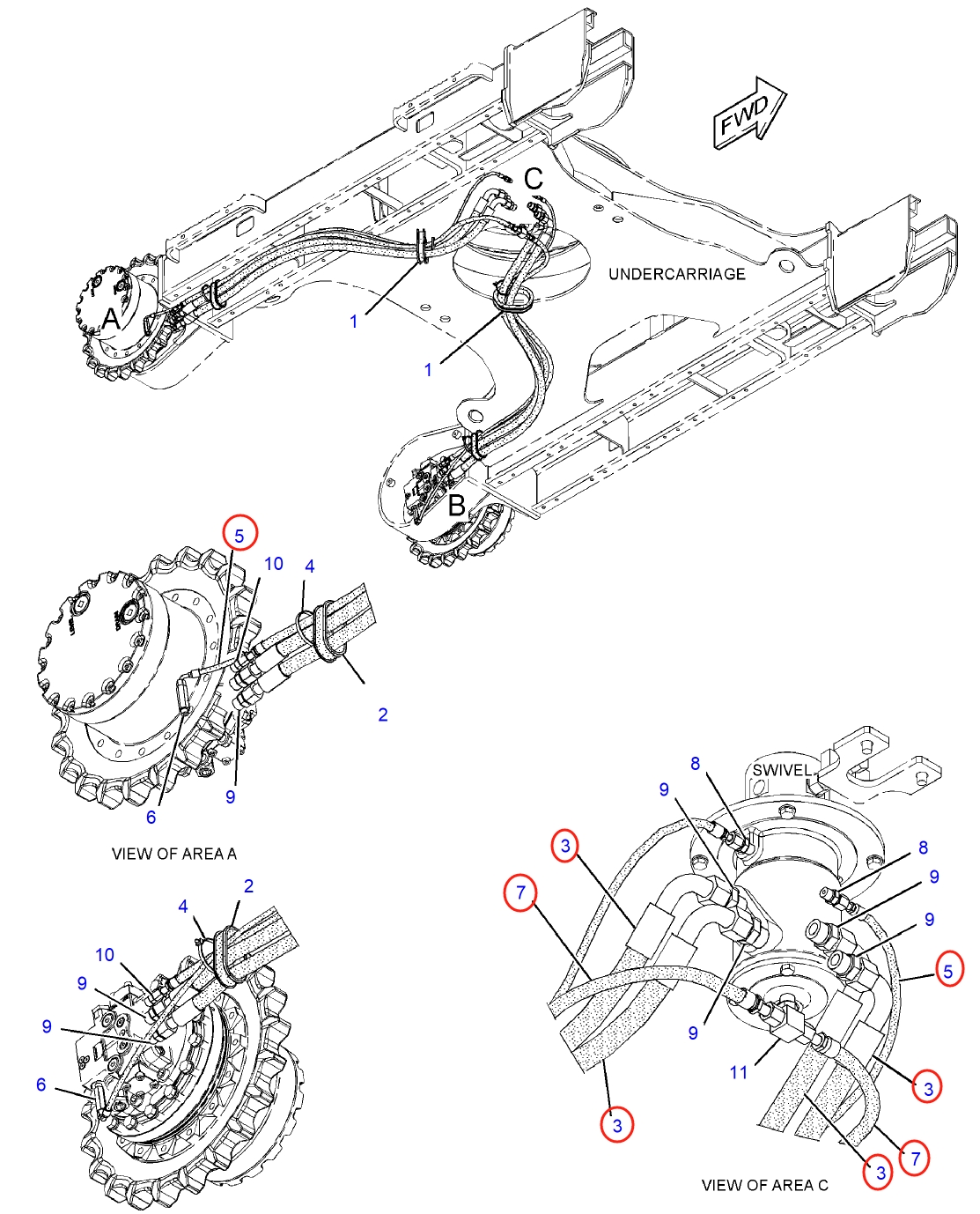 Caterpillar CAT®312F installation diagram showing hydraulic hose 307-5096 at Pipe No. 7