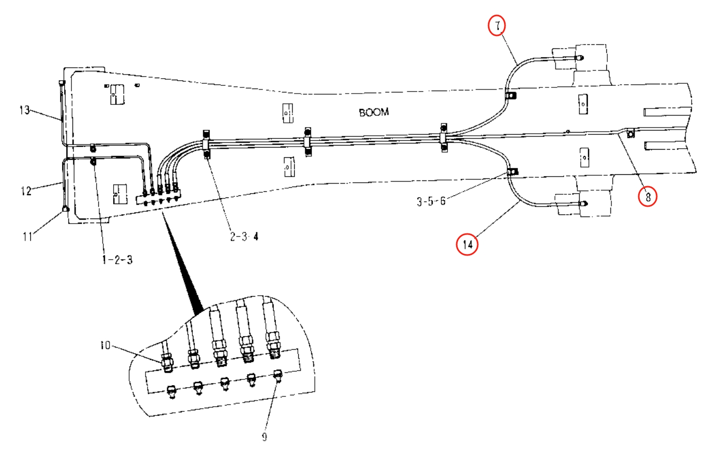 Caterpillar CAT®315-A L installation diagram showing hydraulic hose 113-2128 at Pipe No. 8