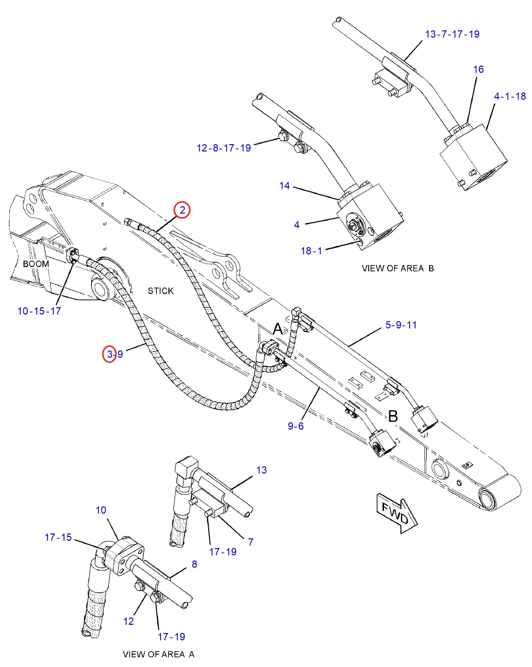 Caterpillar CAT®312D2 GC installation diagram showing hydraulic hose 277-0917 at Pipe No. 2