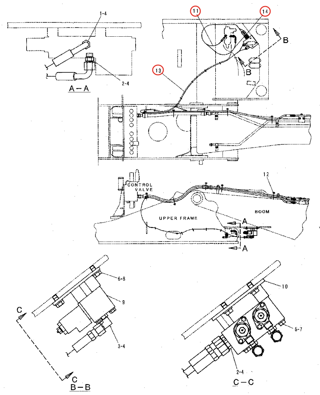 Caterpillar CAT®312B installation diagram showing hydraulic hose 146-1292 at Pipe No. 13