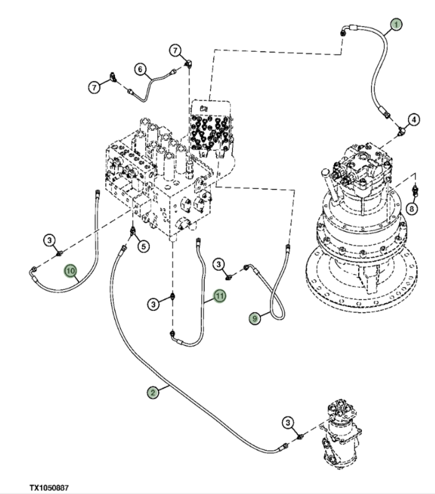 Hitachi ZX290F-3 installation diagram showing hydraulic hose 4648912 at Pipe No. 9