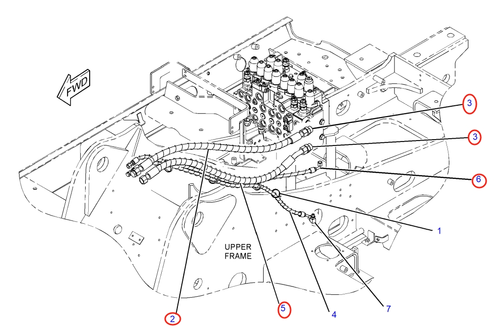 Caterpillar CAT®318F installation diagram showing hydraulic hose 223-6869 at Pipe No. 2