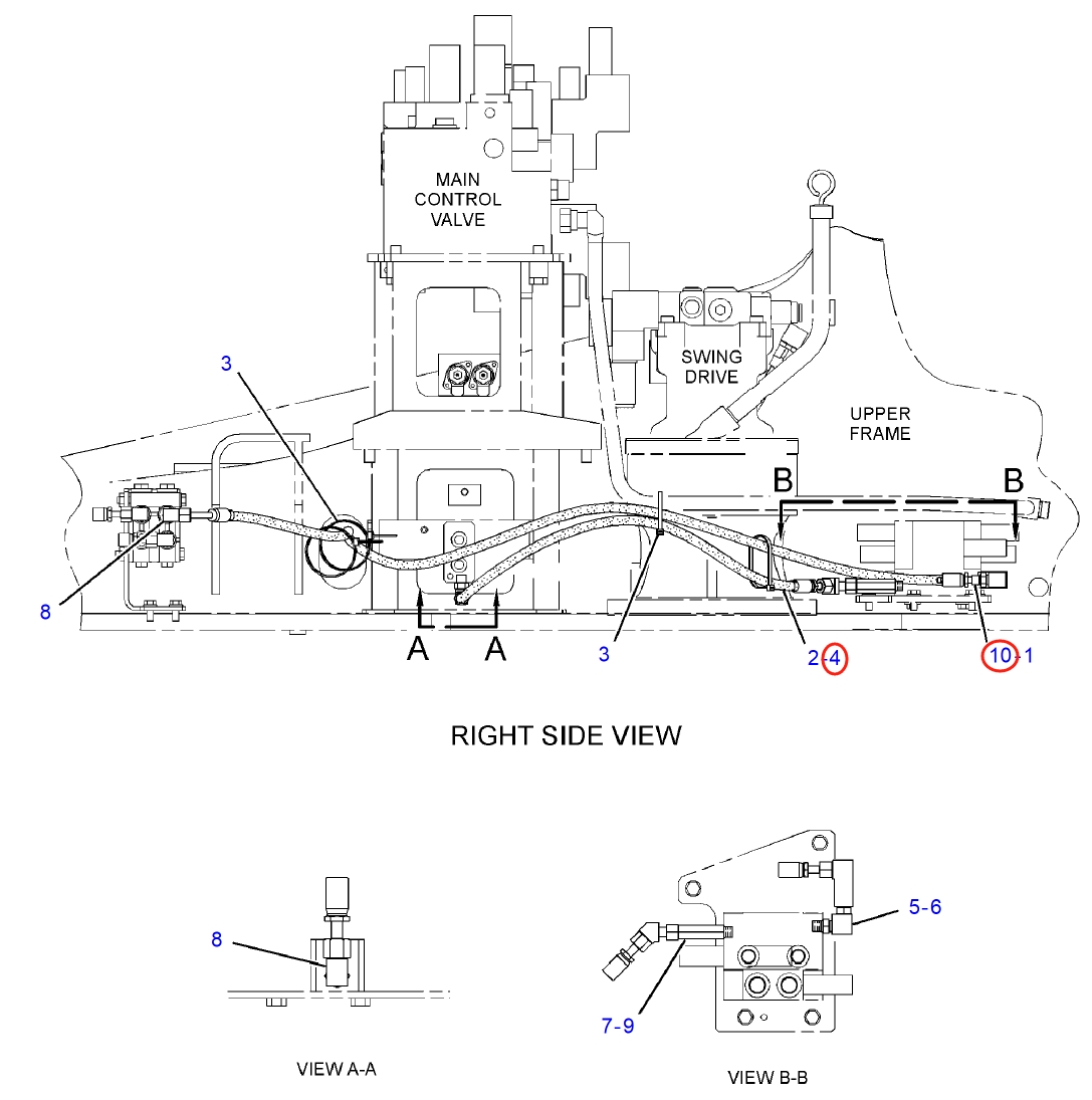 Caterpillar CAT®312D installation diagram showing hydraulic hose 202-4010 at Pipe No. 4