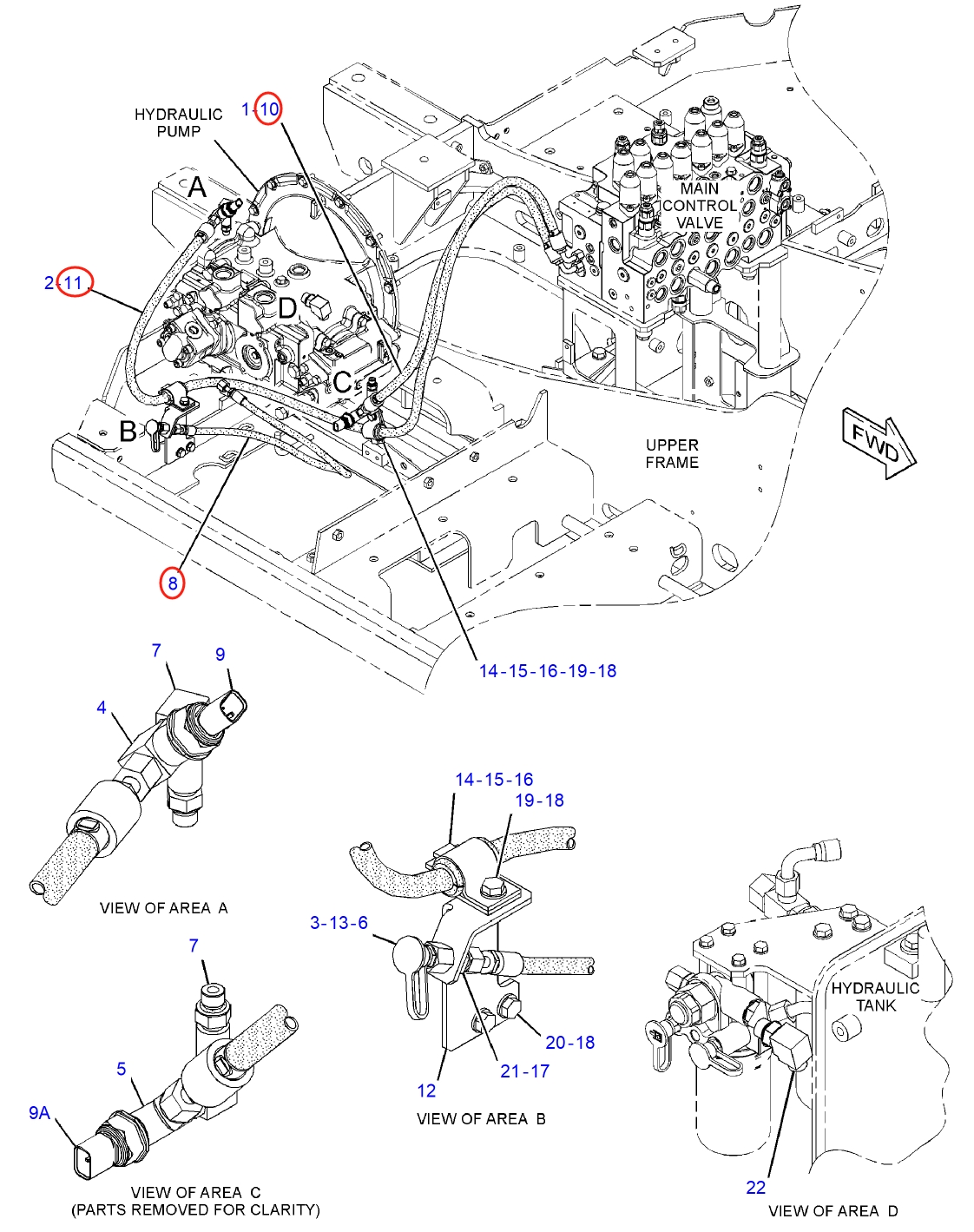 Caterpillar CAT®312F installation diagram showing hydraulic hose 292-7176 at Pipe No. 8
