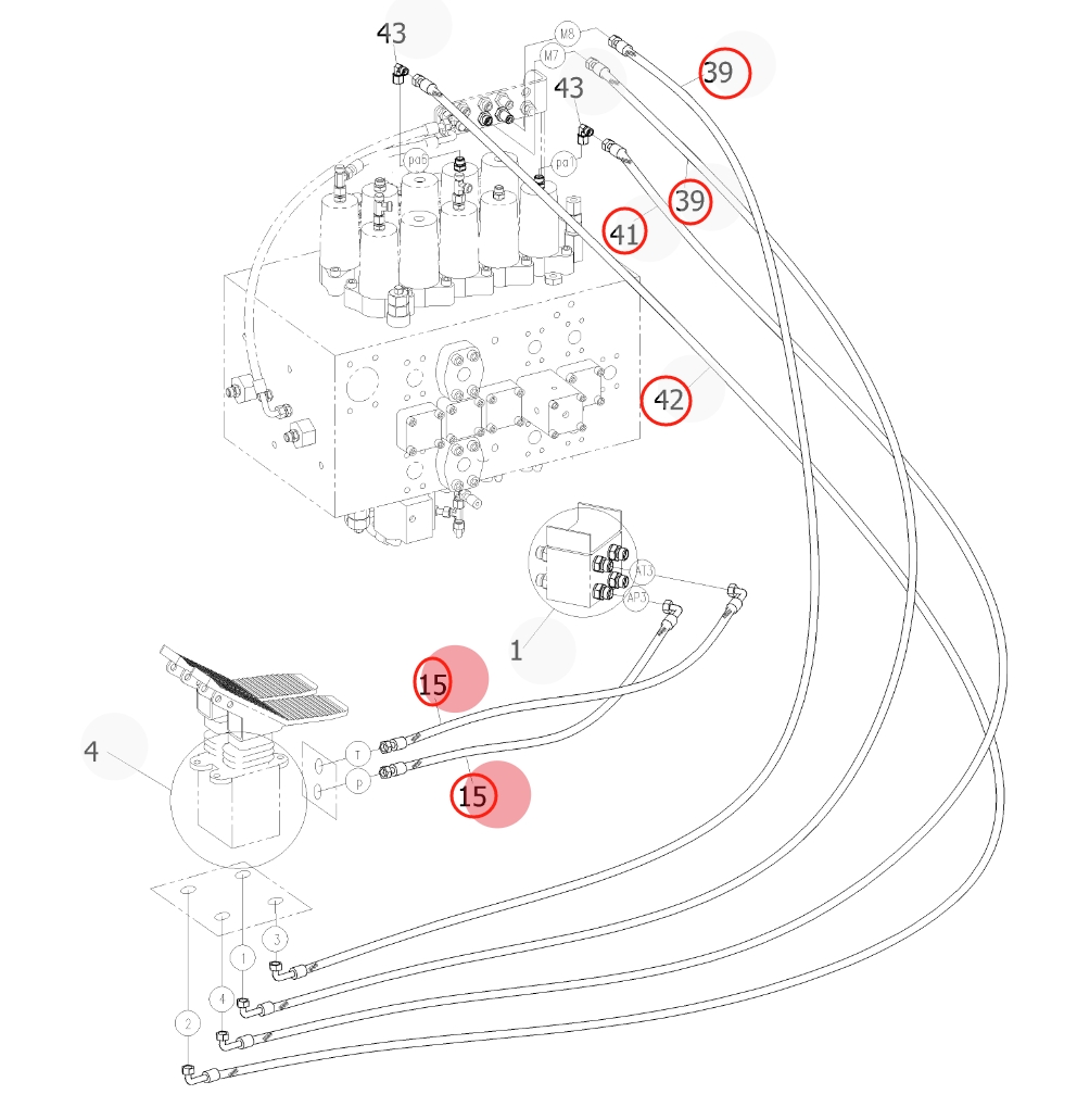 Sunward SWE365F installation diagram showing hydraulic hose 730502000380 at Pipe No. 15