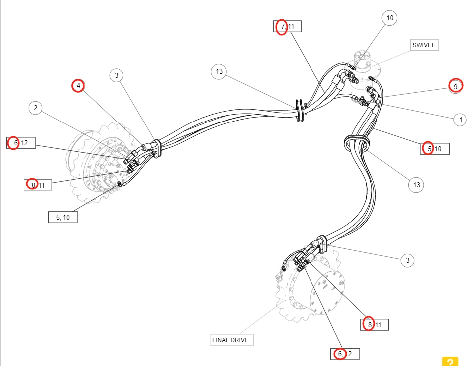 Caterpillar CAT®315F LCR installation diagram showing hydraulic hose 307-5096 at Pipe No. 6