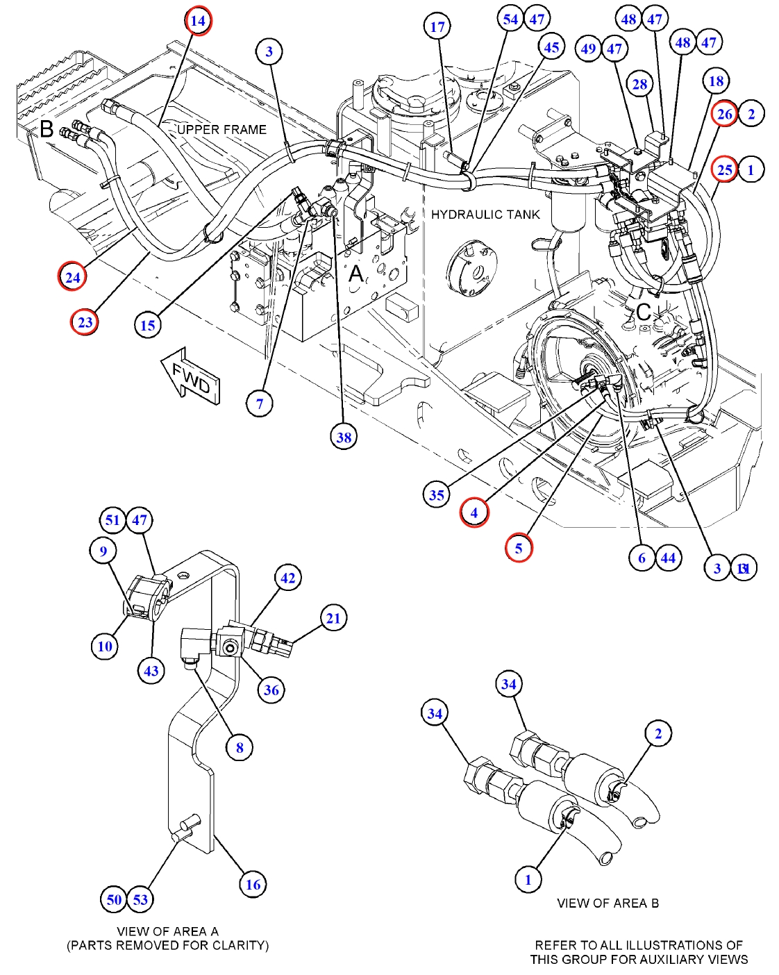 Caterpillar CAT®312F installation diagram showing hydraulic hose 337-1286 at Pipe No. 14