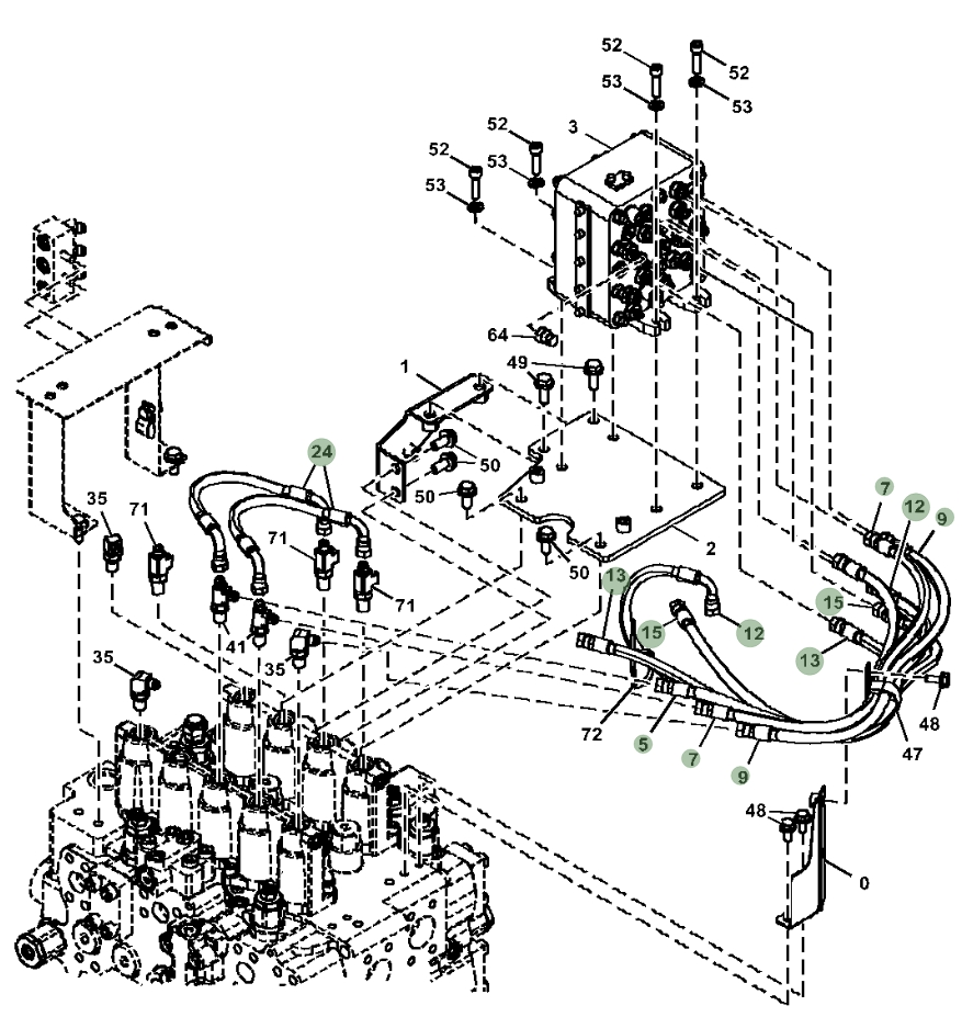 Hitachi ZX470LC-6 installation diagram showing hydraulic hose 4484593 at Pipe No. 13