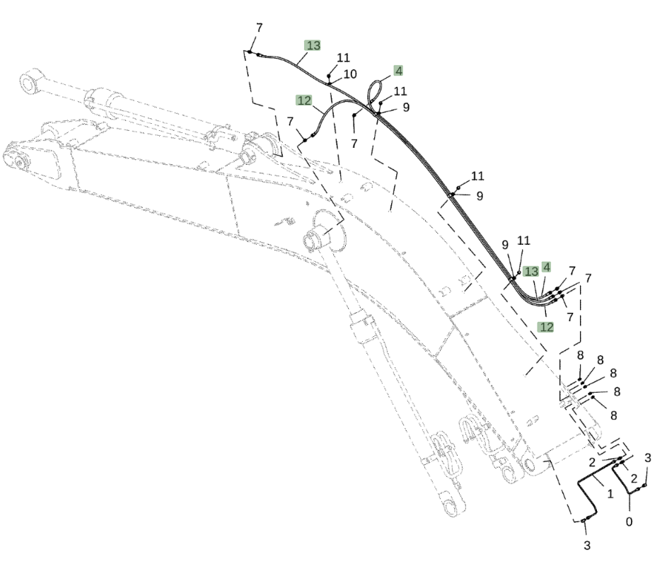 Hitachi ZX210LC-5N installation diagram showing hydraulic hose 4622684 at Pipe No. 13