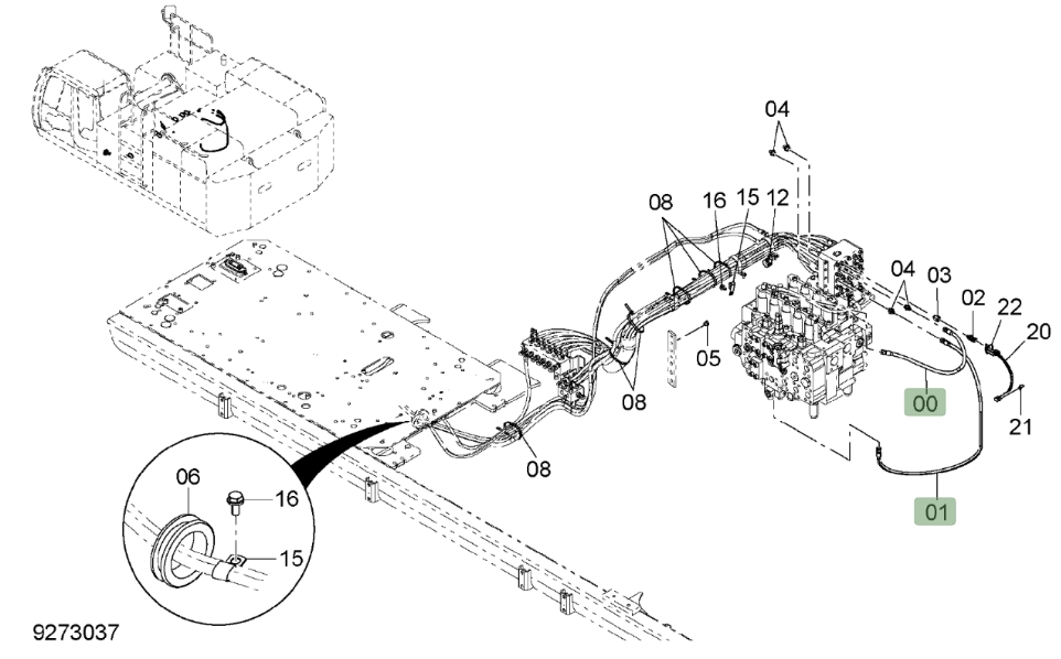 Hitachi ZX650LC-3 installation diagram showing hydraulic hose 4658727 at Pipe No. 0