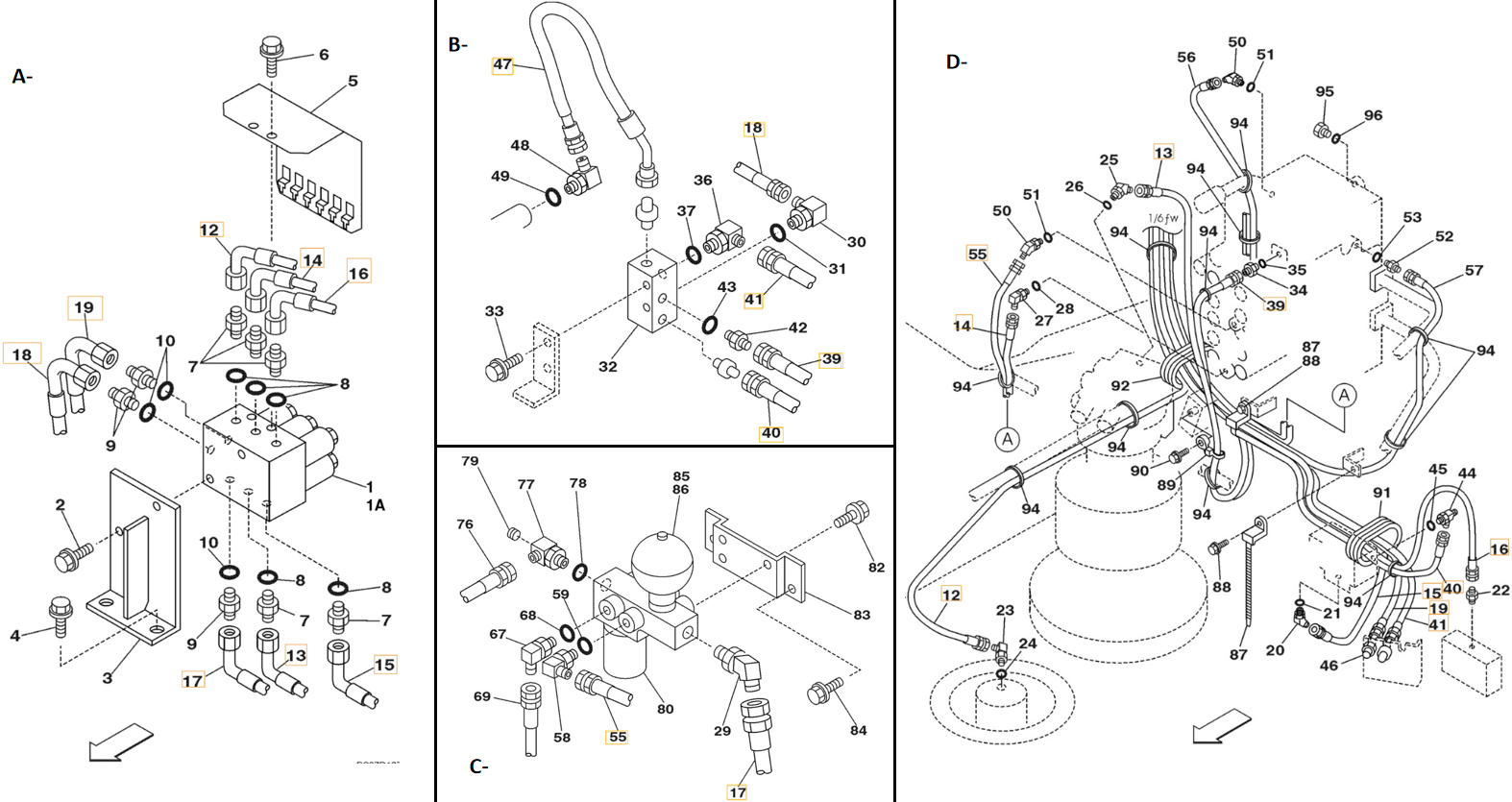 Case CX290 installation diagram showing hydraulic hose 152713A1 at Pipe No. B41-D41