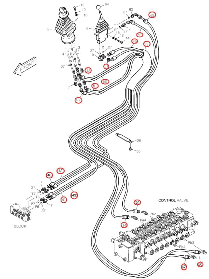 Doosan DX80R installation diagram showing hydraulic hose DS2092087 at Pipe No. 50