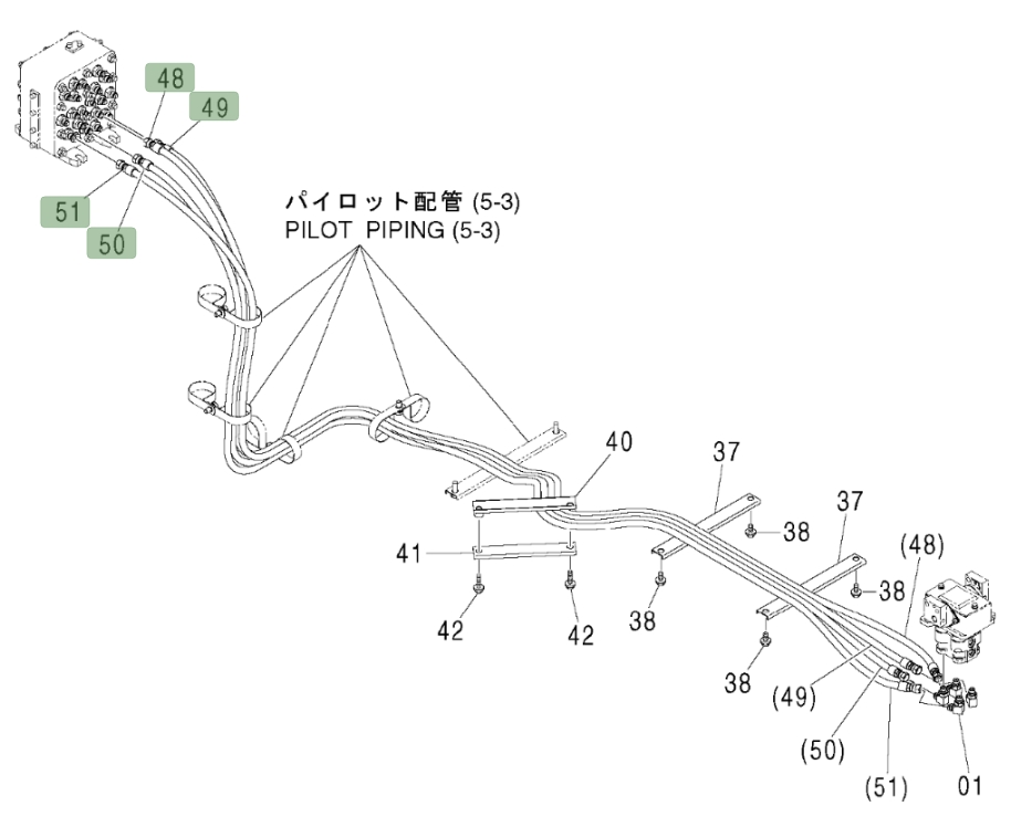 Hitachi ZX450LC installation diagram showing hydraulic hose 4459262 at Pipe No. 50