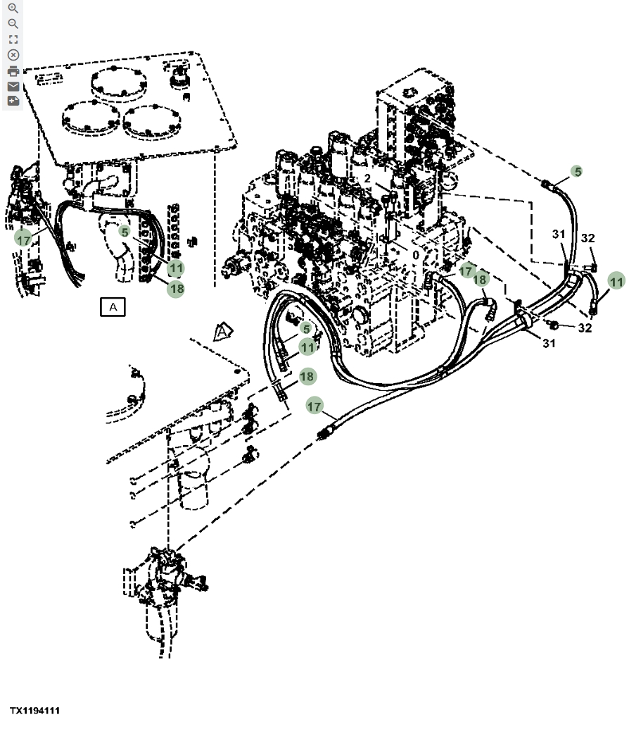 Hitachi ZX670LC-6 installation diagram showing hydraulic hose 4715255 at Pipe No. 5