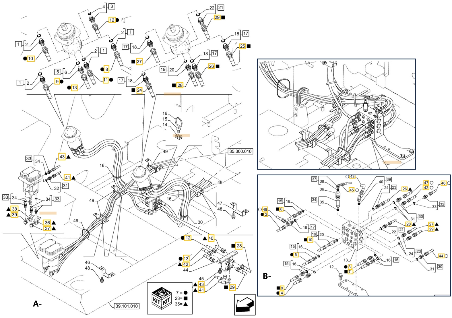 Case CX210E LC installation diagram showing hydraulic hose KRJ4381 at Pipe No. A25-B8
