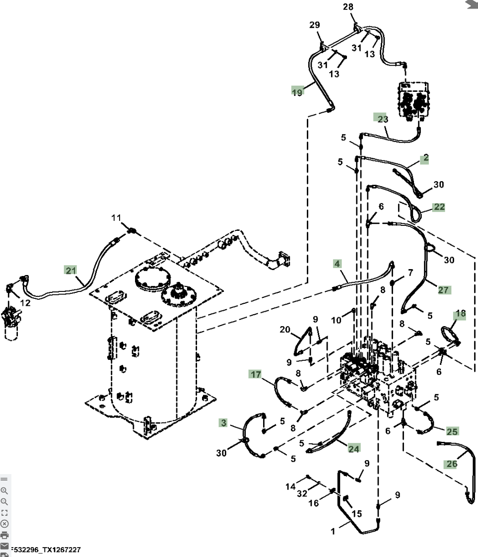 Hitachi ZX250LC-6N installation diagram showing hydraulic hose 4313429 at Pipe No. 21