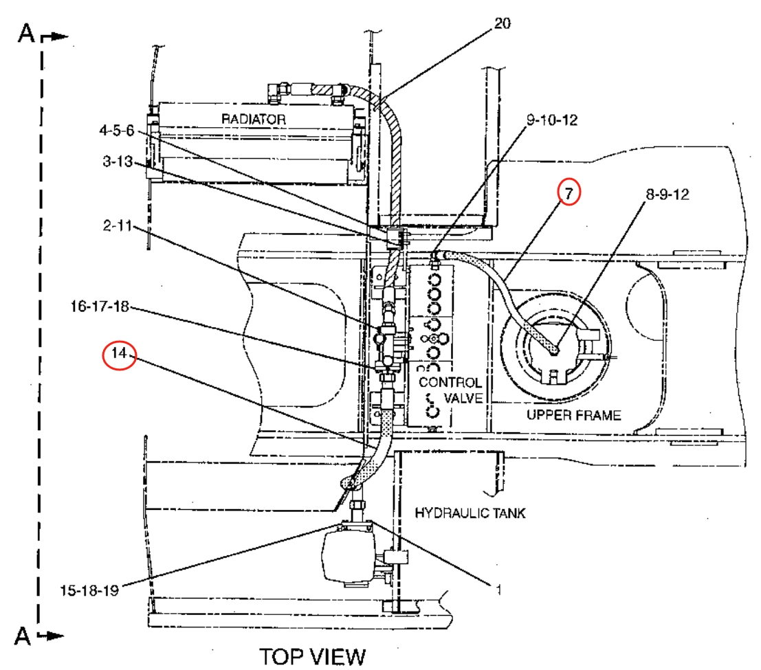 Caterpillar CAT®315B L installation diagram showing hydraulic hose 4I-8897 at Pipe No. 7