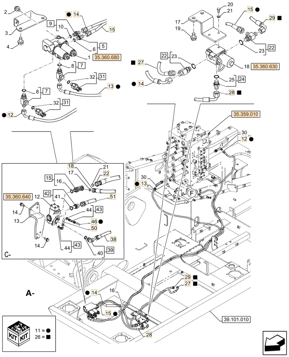 Case CX210D NLC installation diagram showing hydraulic hose KHJ2581 at Pipe No. A13