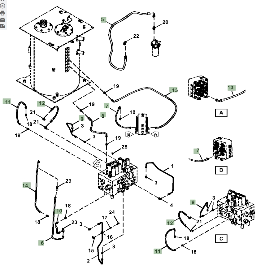 Hitachi ZX370FLC-LL-6N installation diagram showing hydraulic hose 4630946 at Pipe No. 6