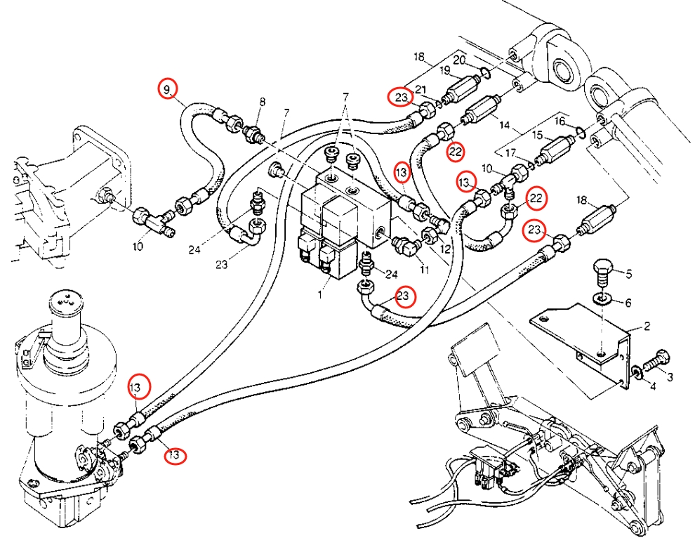 Caterpillar CAT®214B installation diagram showing hydraulic hose 8U-1638 at Pipe No. 9