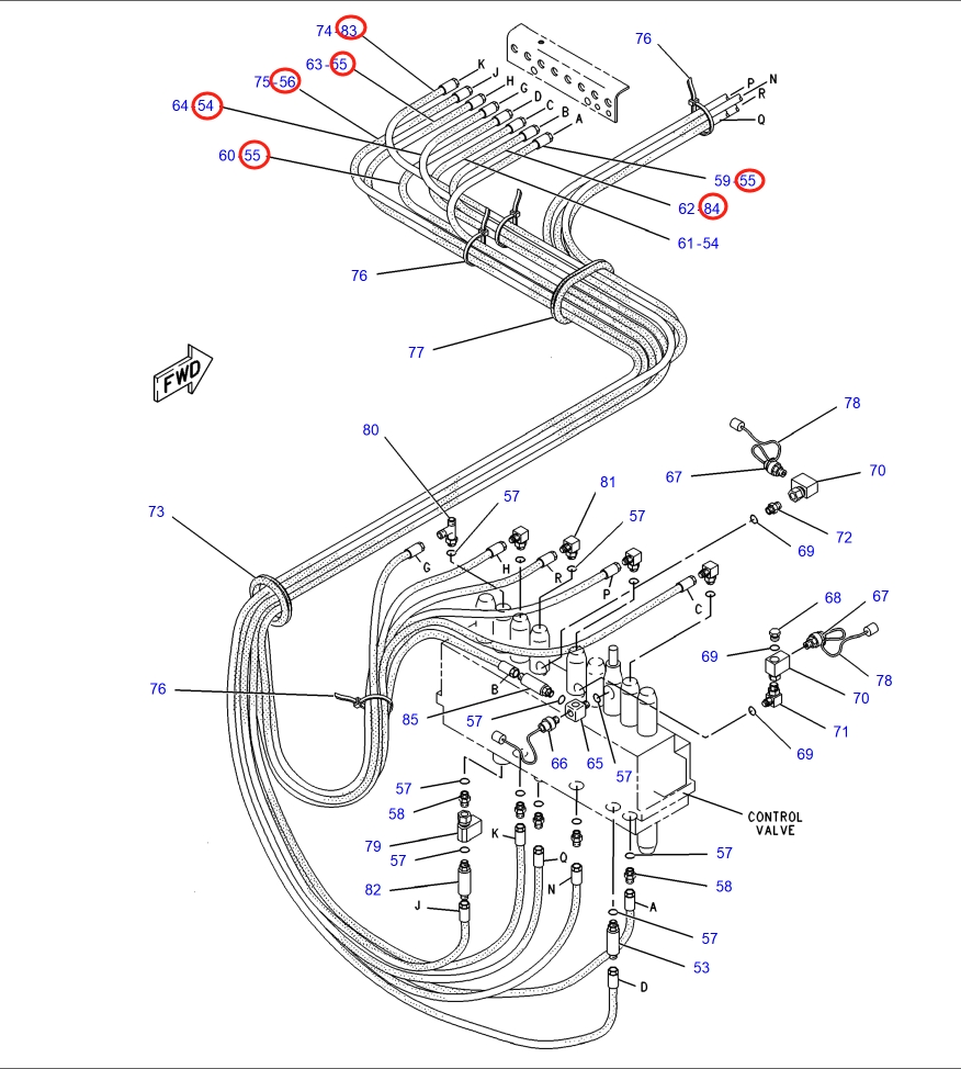 Caterpillar CAT®317-A installation diagram showing hydraulic hose 4I-1419 at Pipe No. 84