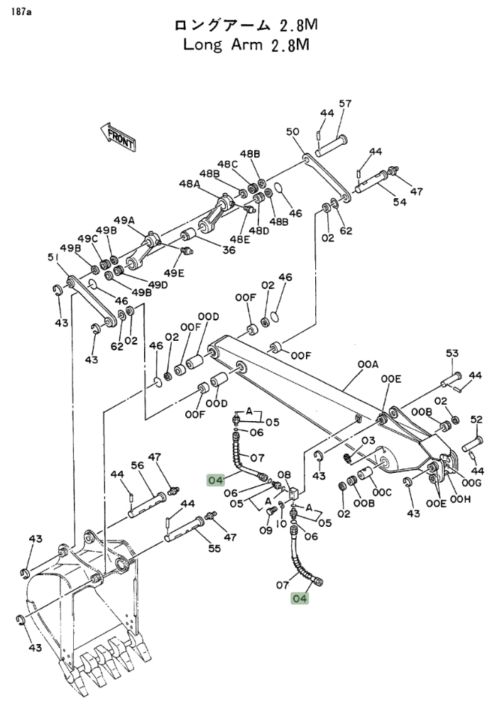 Hitachi EX100 installation diagram showing hydraulic hose 4205337 at Pipe No. 4