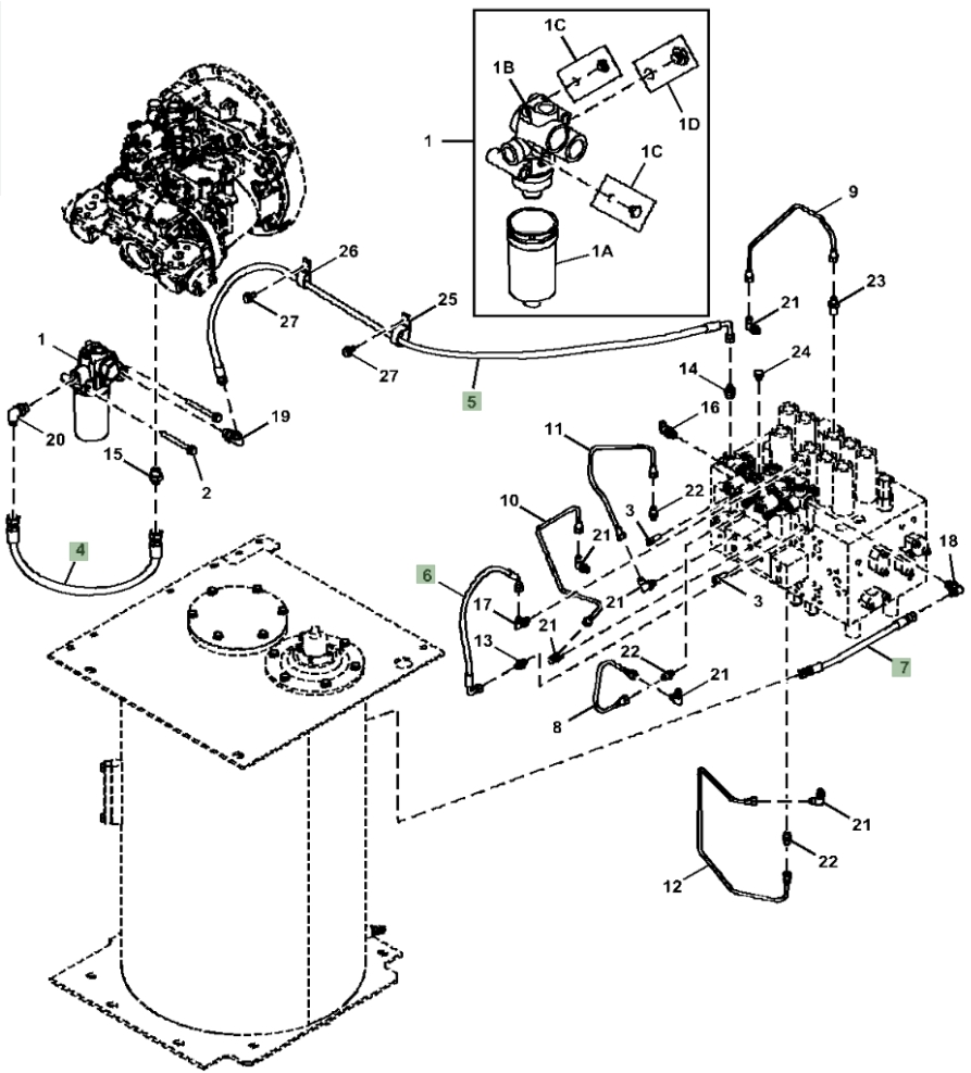 Hitachi ZX290LC-5G installation diagram showing hydraulic hose 4647460 at Pipe No. 7