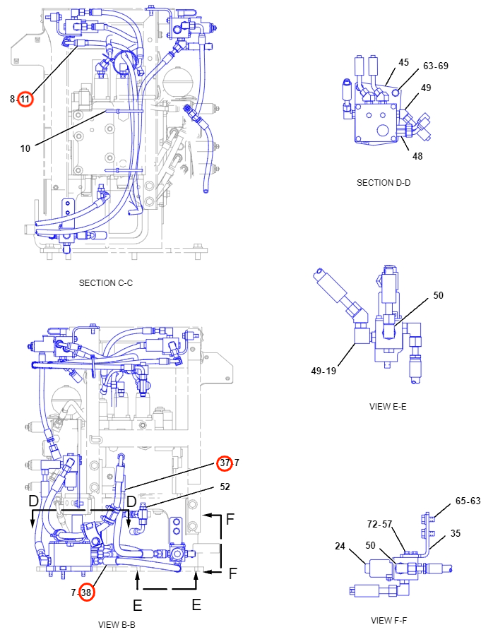 Caterpillar CAT®314D LCR installation diagram showing hydraulic hose 286-6815 at Pipe No. 38