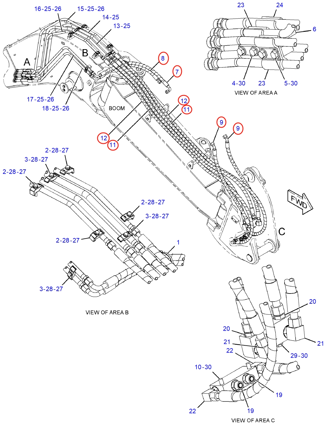 Caterpillar CAT®314F CR installation diagram showing hydraulic hose 307-5026 at Pipe No. 12