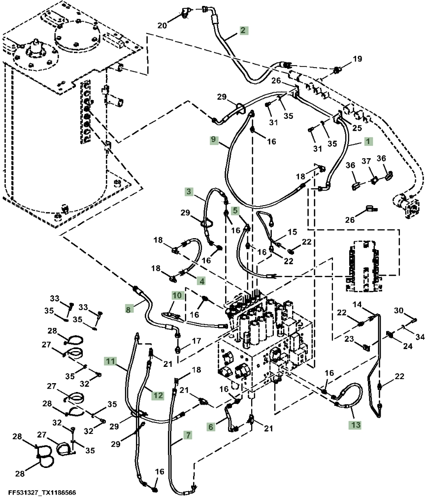 Hitachi ZX210LC-6N installation diagram showing hydraulic hose 4452035 at Pipe No. 4