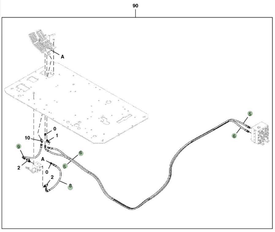 Hitachi ZX470LC-5G installation diagram showing hydraulic hose 4635248 at Pipe No. 9