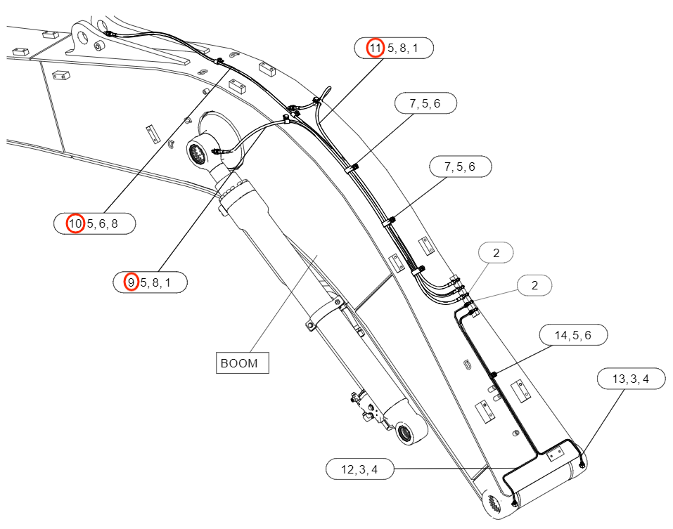 Caterpillar CAT®315 GC installation diagram showing hydraulic hose 559-3077 at Pipe No. 11