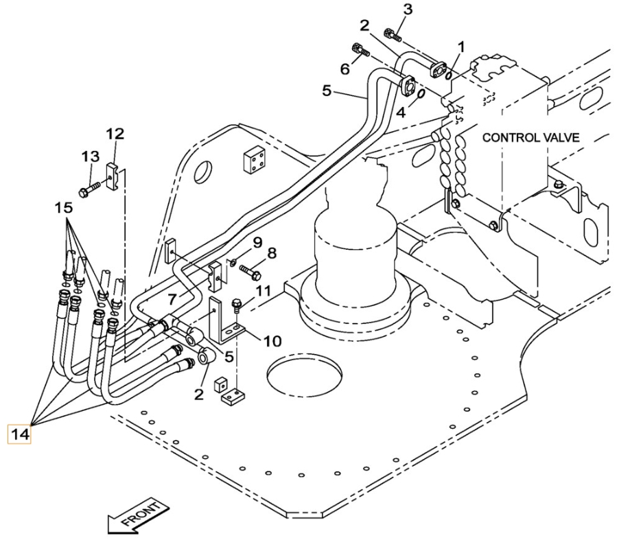 Case CX300B installation diagram showing hydraulic hose KRJ5760 at Pipe No. 14
