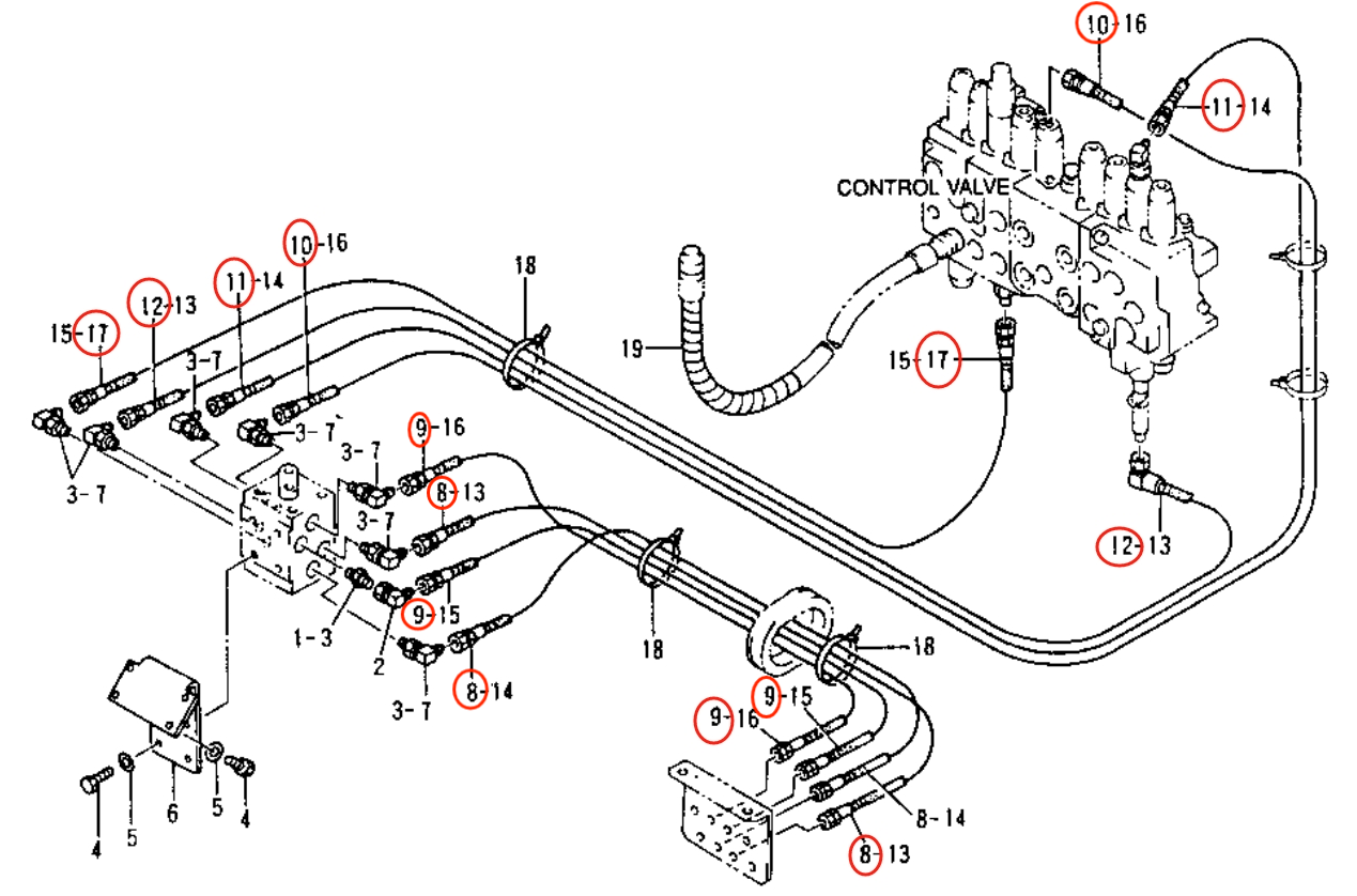 Caterpillar CAT®315-A L installation diagram showing hydraulic hose 4I-6245 at Pipe No. 11