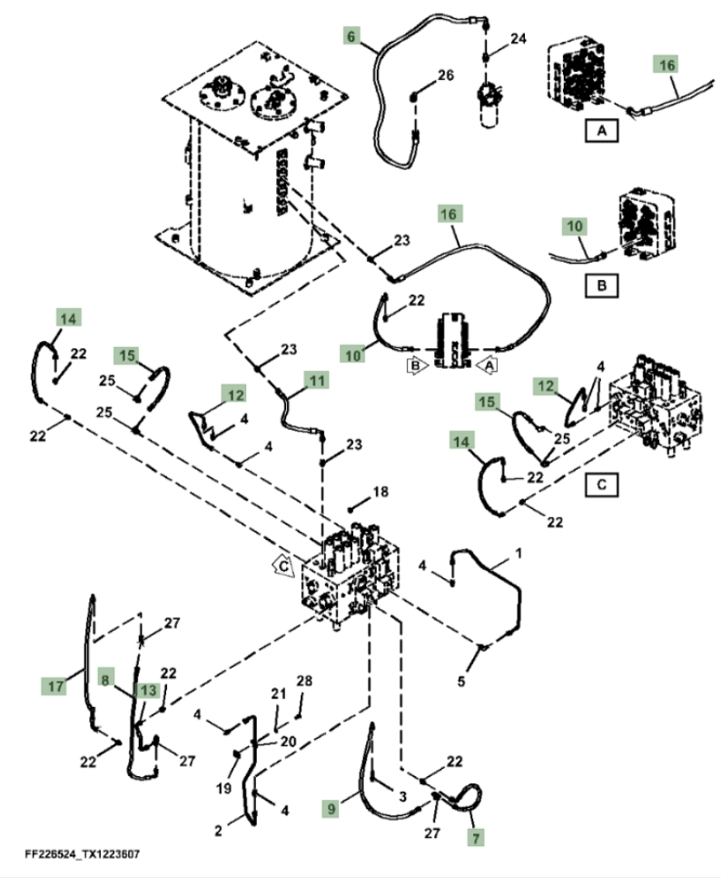 Hitachi ZX310F-LL-6N installation diagram showing hydraulic hose 4656809 at Pipe No. 15