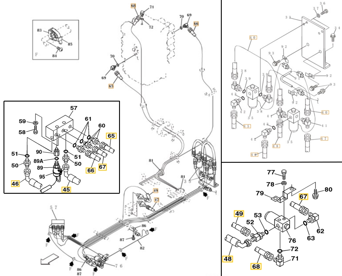 Case CX460 installation diagram showing hydraulic hose 161272A1 at Pipe No. 67