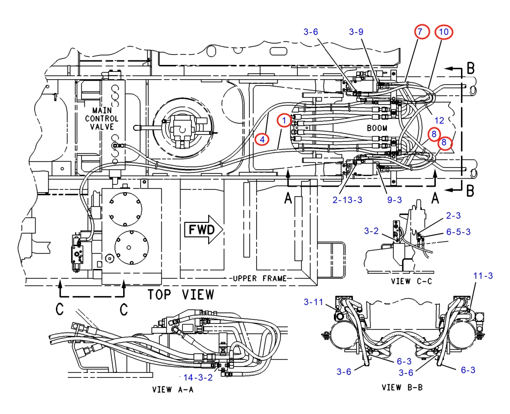 Caterpillar CAT®317-A installation diagram showing hydraulic hose 141-6246 at Pipe No. 7