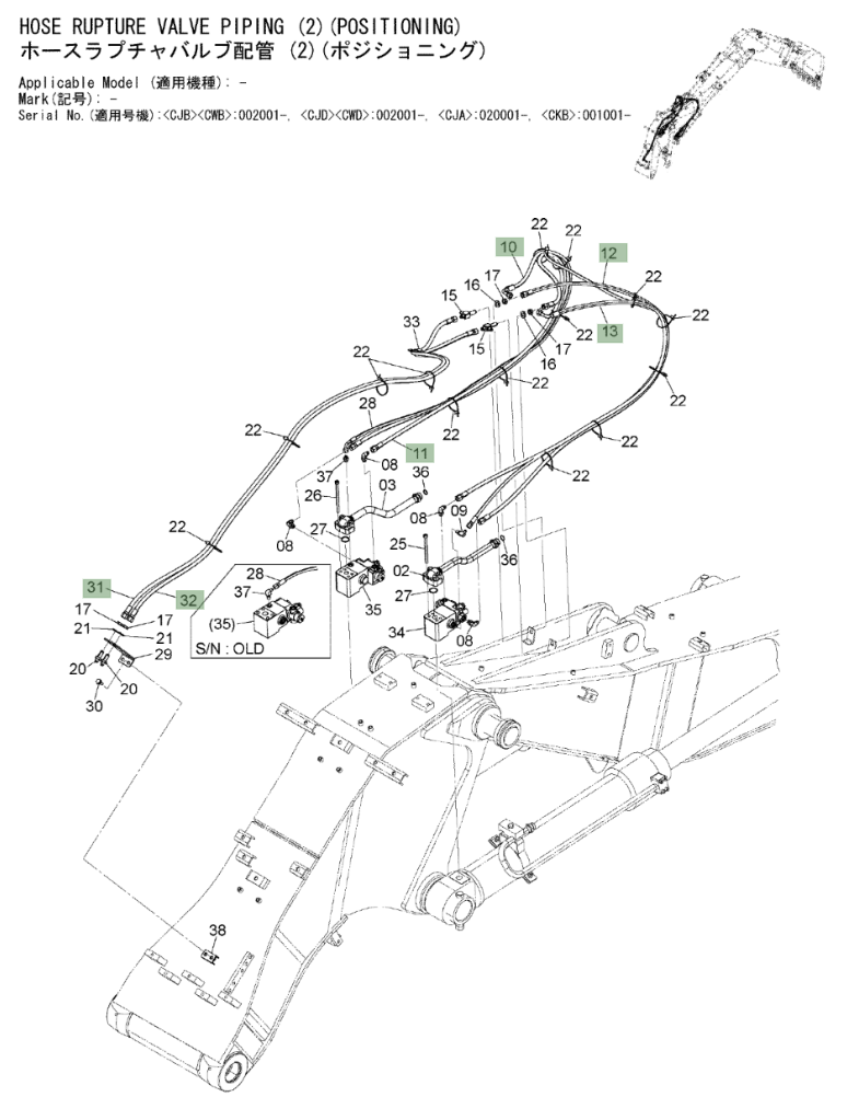 Hitachi ZX210W-3 installation diagram showing hydraulic hose 4674168 at Pipe No. 31A