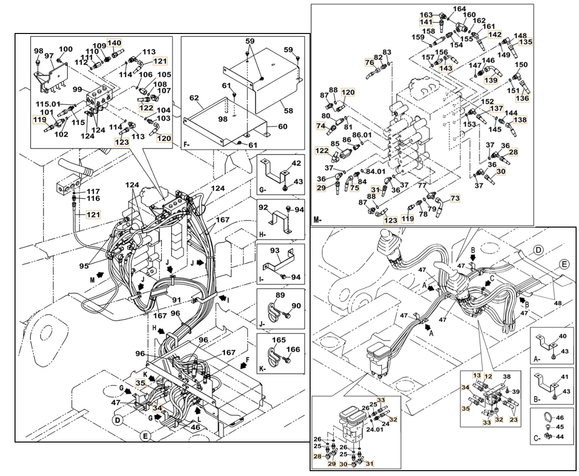 Case CX300C-8 installation diagram showing hydraulic hose KHJ11500 at Pipe No. 29